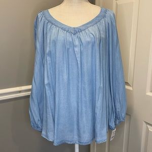 LC Lauren Conrad Blue Peasant Blouse XXL V-Neck 3/4 Puff Sleeves New with Tags